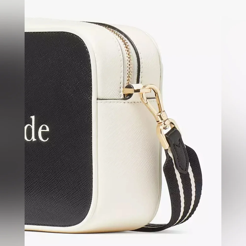 Kate Spade Black White Logo Camera Crossbody Bag Gold Hardware NWT